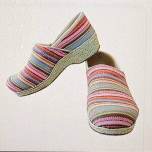 Dansko Vegan Canvas Clogs – Women’s Size 8 (EU 38) – Colorful Striped Comfort